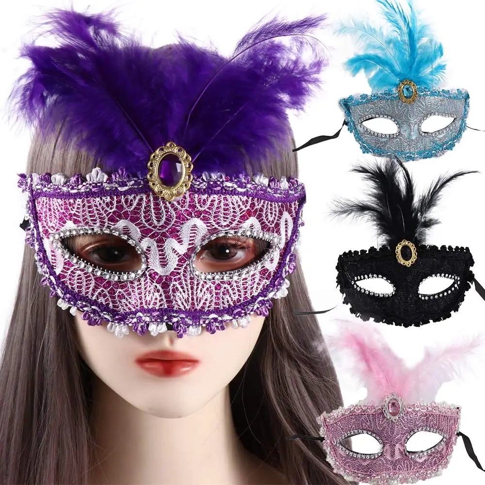 

Party Mask Woman Masquerade Luxury Peacock Feathers Half Face Mask Cosplay Costume Venetian Mask For Children