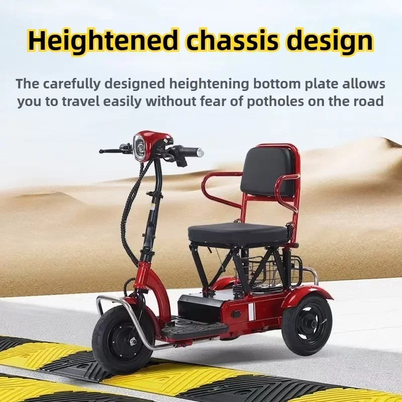 Folding with Armrests Disabled Removable Battery Elderly Electric Tricycle Adult Shopping Commuting Mobility Scooter with Basket