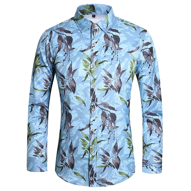 Autumn Fashion Digital Printed Shirt Men Business Long Sleeve Shirts Party NightClub Tuxedo Shirts Spring Casual Beach Nightclub