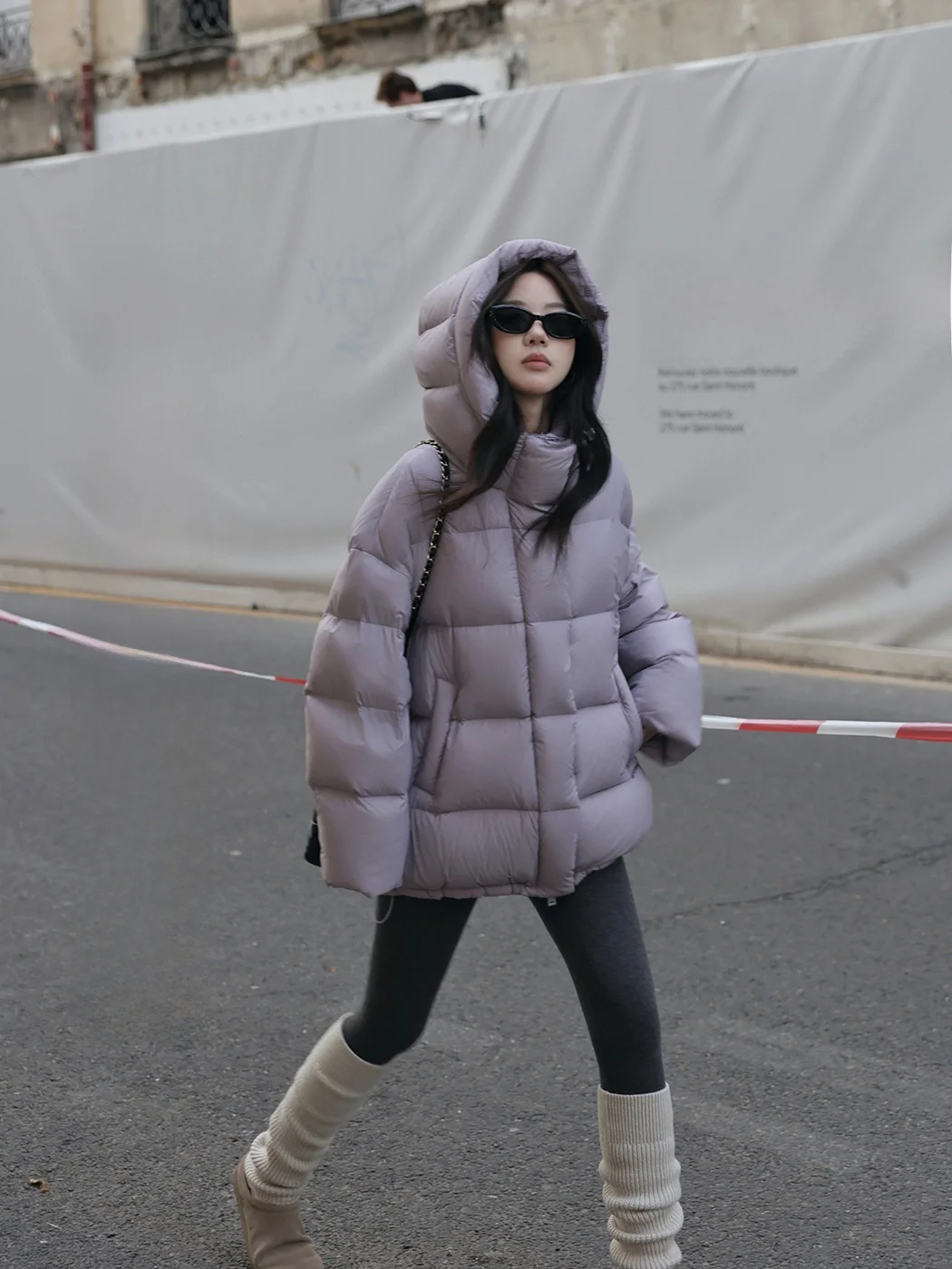 

Ibell Zhang 90 White Du down Jaet Women's Long Hooded Stand Collar Thermal Middle-Length Quilted Coat Commute Sle