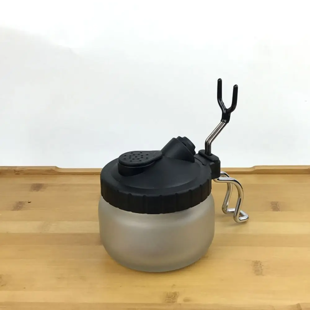 Metal Handle Spray Pen Cleaning Pot Glass Bottle with Airbrush Hanger Waste Liquid Collector Anti-tip Prevents Tipping Over