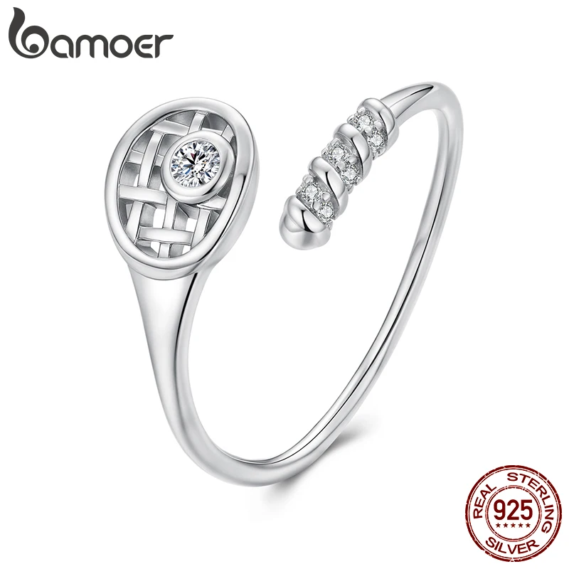 

Bamoer стерлингового серебра 925 пробы открытое кольцо для тенниса с полой сеткой витое массивное кольцо регулируемое для женщин-подростков спортивный любовник подарок