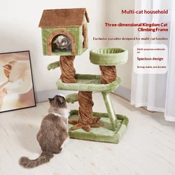 Árbol rascador de madera para gatos con cama y casa suave