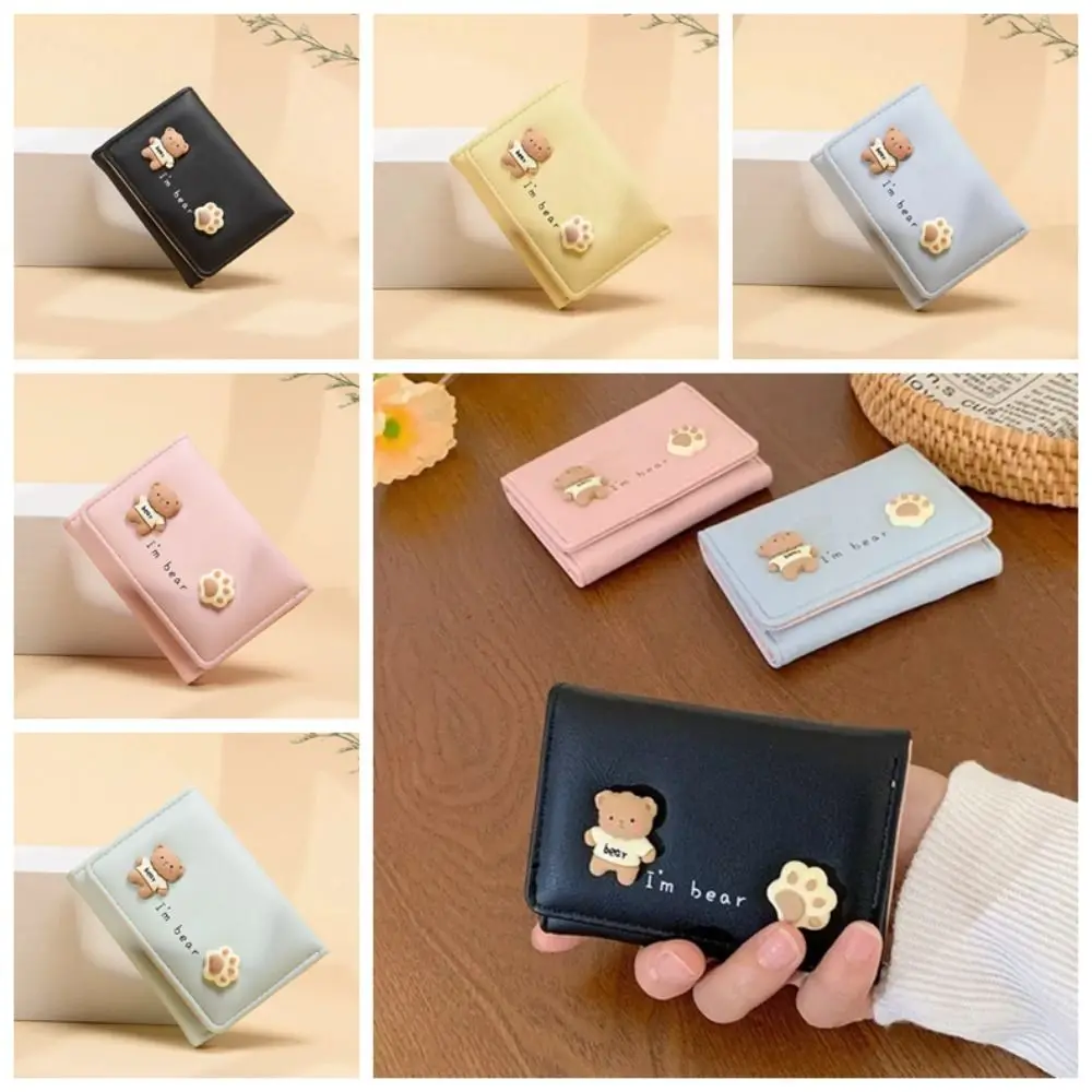 

Gift Letter Printed Cute Bear Wallet Waterproof Solid Color PU Zero Wallet Large Capacity Sewn Mini Coin Pouch School