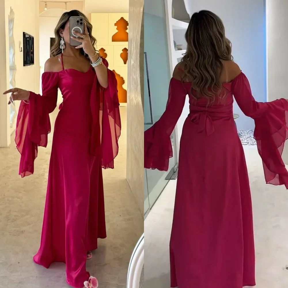 Customized Prom Gown Evening Draped Ruffles Pleat Cocktail Party A-line Halter Exquisite High Quality Occasion Gowns Long Dress