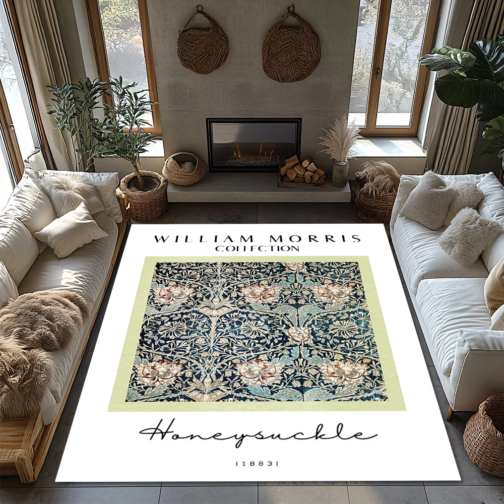 سجادة كلاسيكية لمنطقة الأزهار من ويليام موريس على الطراز الفارسي لديكور المنزل ممسحة غير قابلة للانزلاق سجادة بوهيمية بتصميم تقليدي سجادة أرضية