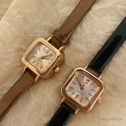 Venda quente relógio feminino pequeno mostrador quadrado pulseira de couro fino senhoras relógio de pulso elegante quartzo feminino relógios casuais reloj mujer