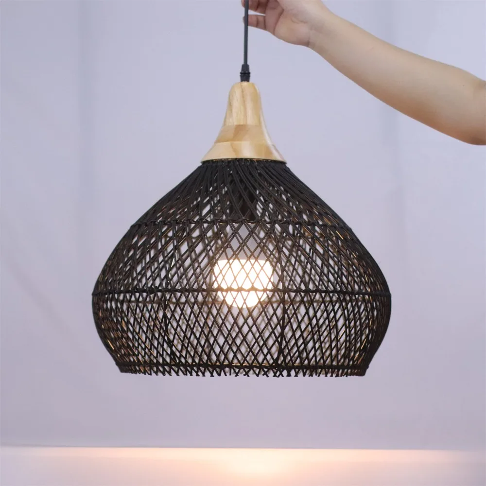 JOYINLED Pendelleuchten Vintage Handgefertigte Rattan-Lampe Japanischer Stil Wabi Sabi Beleuchtung für Kücheninsel Loft Esszimmer Licht – Detail 13