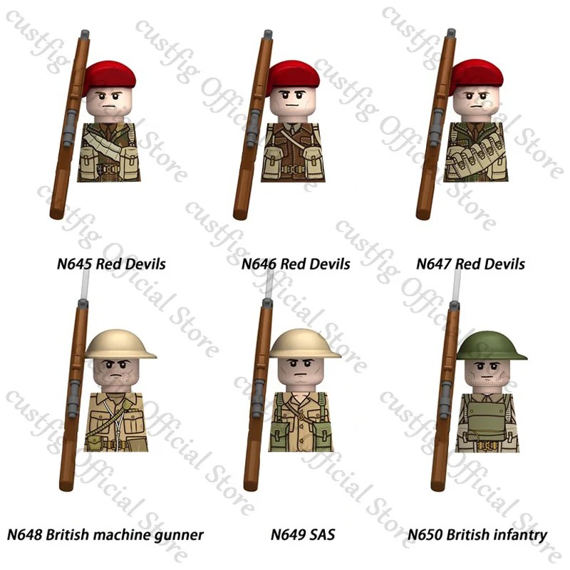 Figurines de soldats britanniques de la Seconde Guerre mondiale, accessoires, blocs de construction, armée militaire, parachutistes, tireur d'artifice, infanterie, forces spéciales, guerrier, briques, jouet