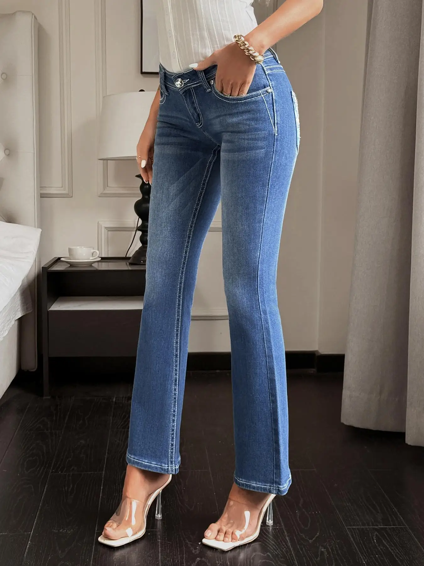 Cargo-jeans voor dames Multi-pocket hoge taille losse pasvorm denim broek mode streetwear