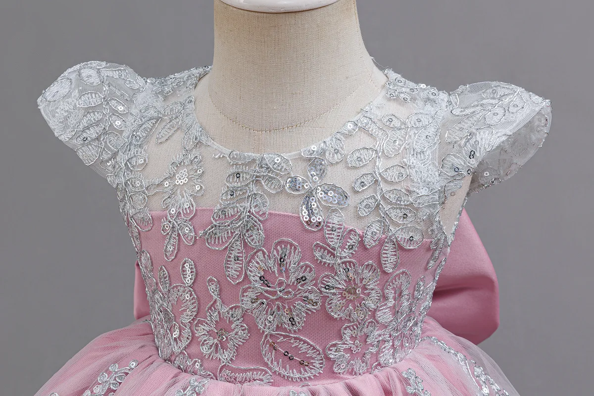 Kleid für Babys und Kleinkinder zum 1. Geburtstag, besticktes Spitzen-Prinzessinnenkleid, Blumenmädchen-Hochzeitskleid, besonderes festliches formelles Kleid für Babys – Detail 13