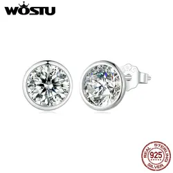 WOSTU Wedding Sparkling AAA Zircon Stud Earrings For Women 925 Sterling Silver Euro Classical Round Cut CZ Party Studs Pendiente