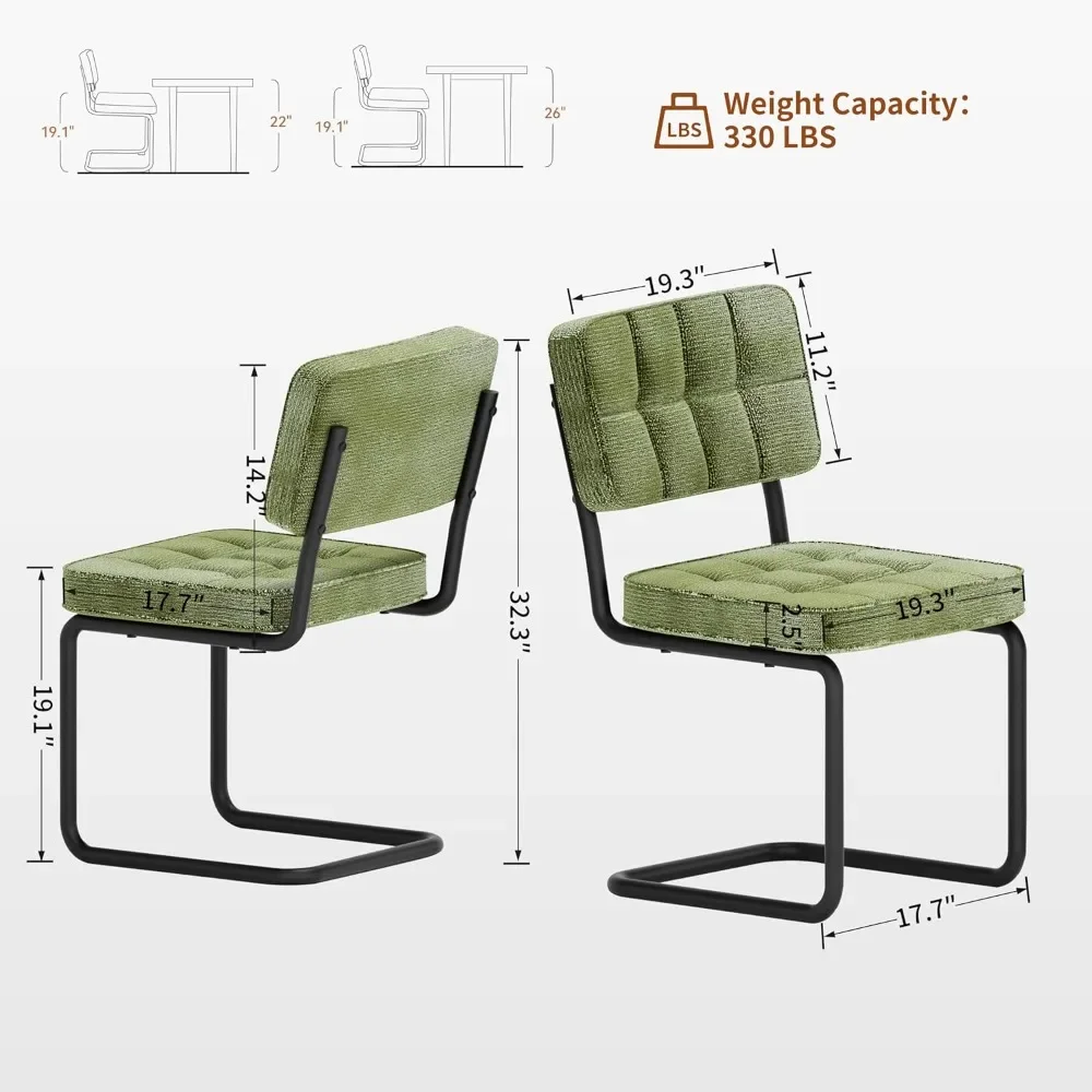 Nowoczesne, zielone krzesła do jadalni typu cantilever, zestaw 4 sztuk, krzesła boczne bez podłokietników w stylu mid-century z tapicerowanym siedziskiem i oparciem.