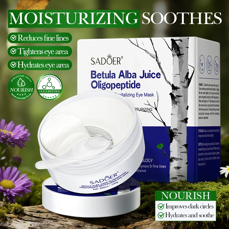 80 Stück SADOER Betula Alba Saft Augenmaske Feuchtigkeitsspendend Gegen Augenringe Entfernt Tränensäcke Anti-Aging Anti-Falten Augenpads