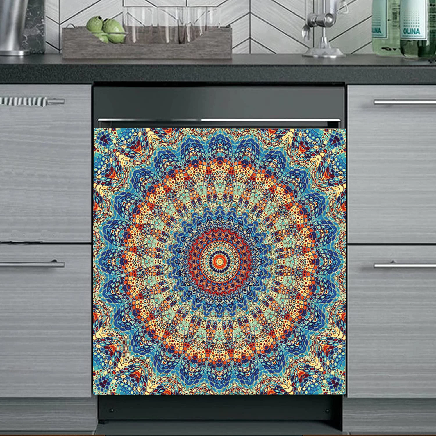 1PC European Art Mandala Pattern Magnetic Sticker Dishwasher Refrigerator Sticker Kitchen Living Room Home Decoration Wall Decal