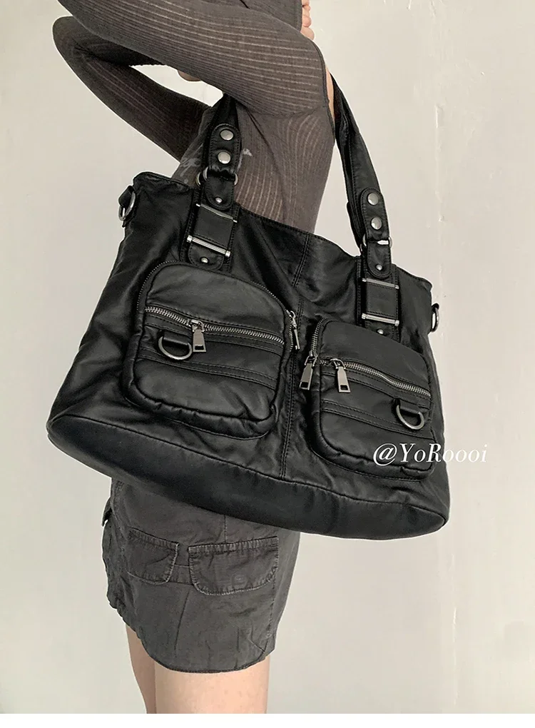 Vintage Women Shoulder Bag Washed Leather Large Capacity Messenger Bag Hot Girls New Fashion Designer Handbag Big Totes