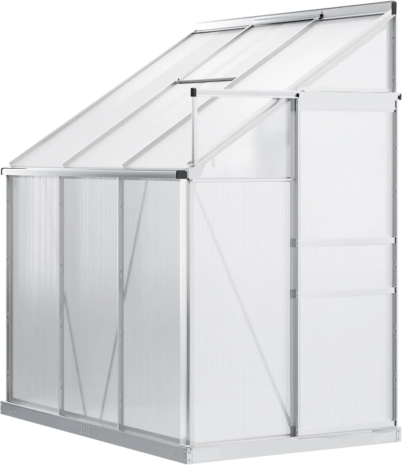 Outsunny 6' X 4' Aluminum Lean-To Greenhouse Polycarbonate Walk-In Garden Greenhouse With Adjustable Roof Vent, Rain Gutter And