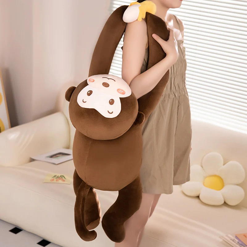 

Wholesale Holiday Brown Long-armed Monkey Plush Pillow Toy For Boys & Girls Warm Hug Creative Banana-themed Soft Doll Appease