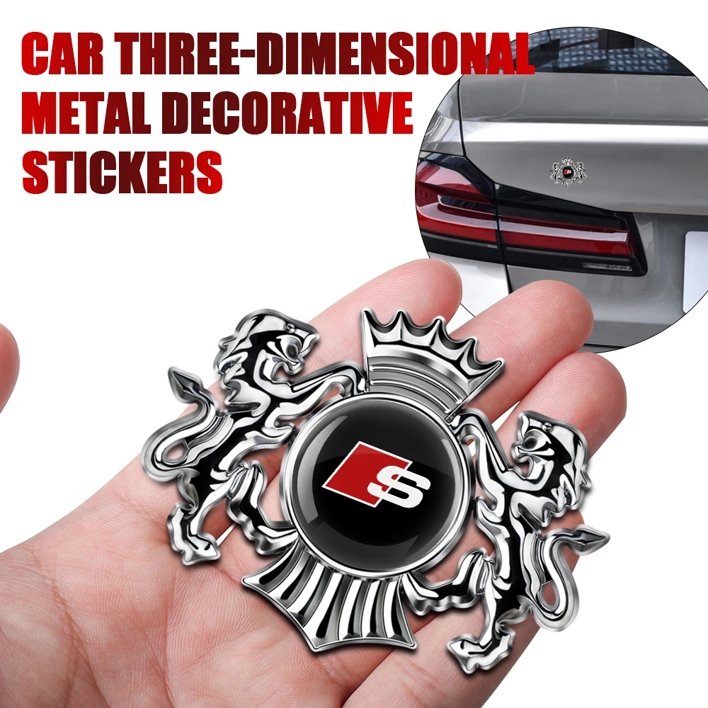 

Fashion 3D Metal Lion Crown Gold Silver Side Emblem Decoration Badge Car Sticker for Audi Sline A3 A4L A5 A7 Q3 Q5L A6L A8L A4