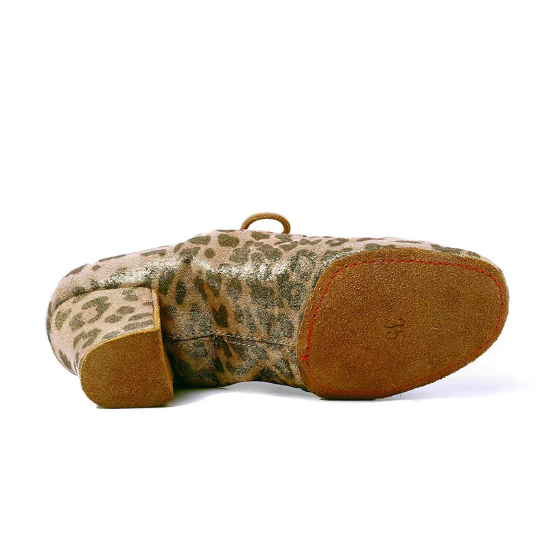 Zapatos de baile latino con estampado de leopardo dorado para mujer, suelas suaves con cordones, tacones altos de 5cm, zapatos de baile de Jazz y Salsa para mujer y Niña