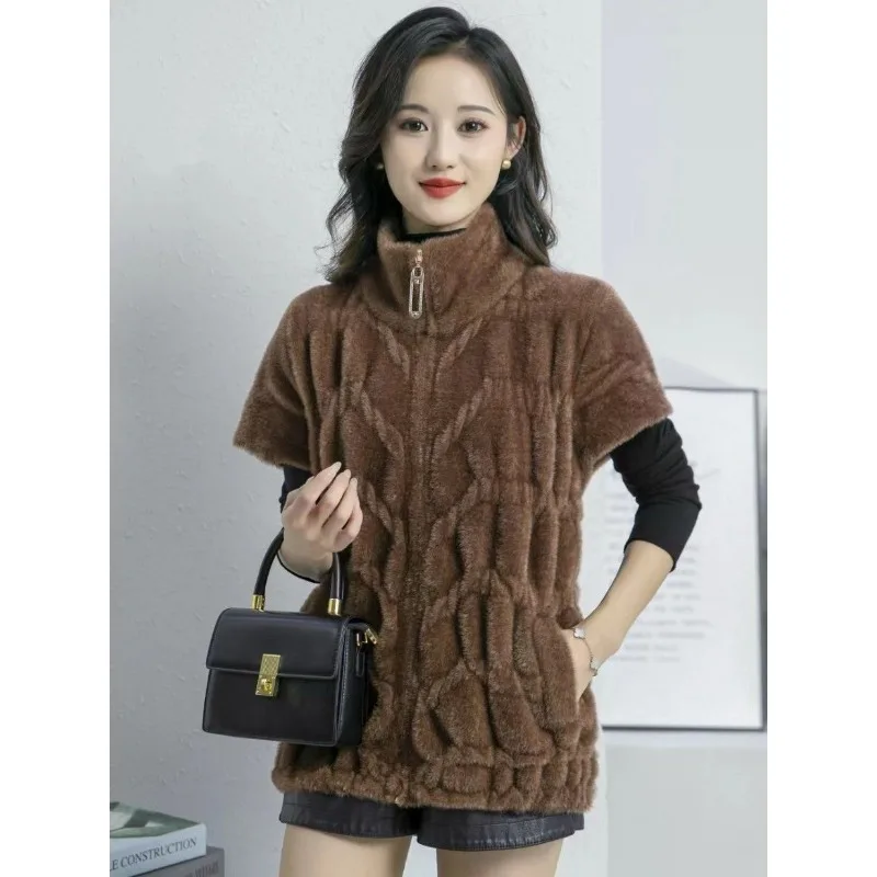 

Women's Models Autumn Winter Tops Jacket Vest Fur Vest Half-sleeve Simple Comfortable Loose Leisure Fashion Niche Skinny