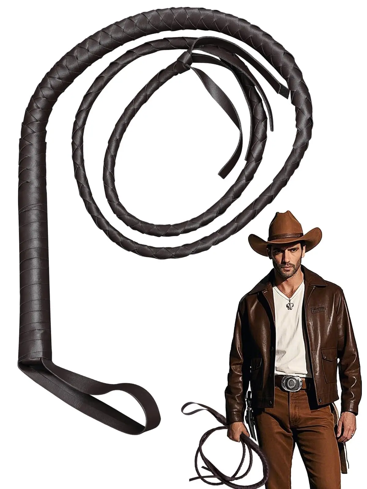 

1.8m Cowboy Whip PU Leather Synthetic Prop Whip For Circus Animal Trainer Role Play Accessory Western Costume Stage Performance