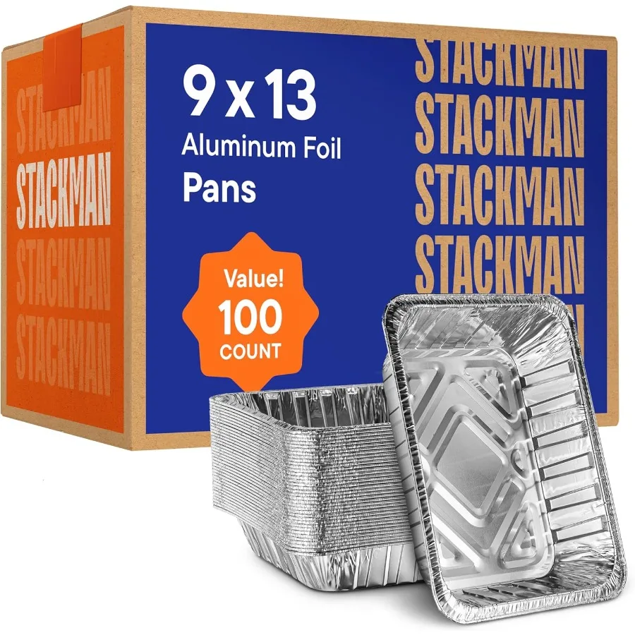 

Aluminum Pans 9x13 Disposable Aluminum Foil Pans [100BulkPack] Large Baking Pan Trays Heavy Duty Half Size Chafing Dishes. Food