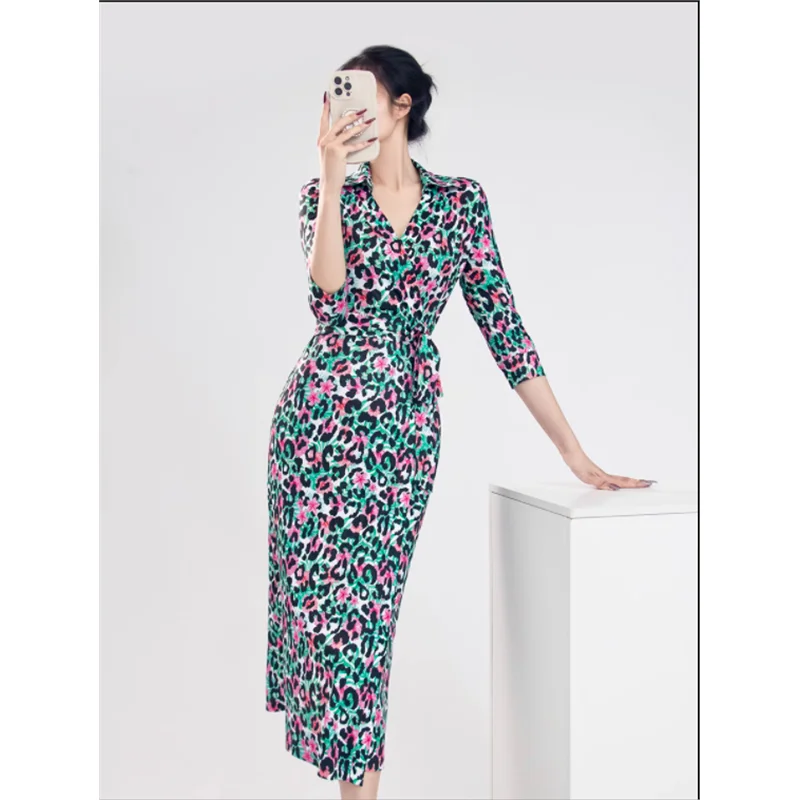 

Slim Fit Wrap Dr V-Ne Long Sve Leopard Print Midi Dr for Commute Spring Summer Wrap Sle Bodycon Dr Pink