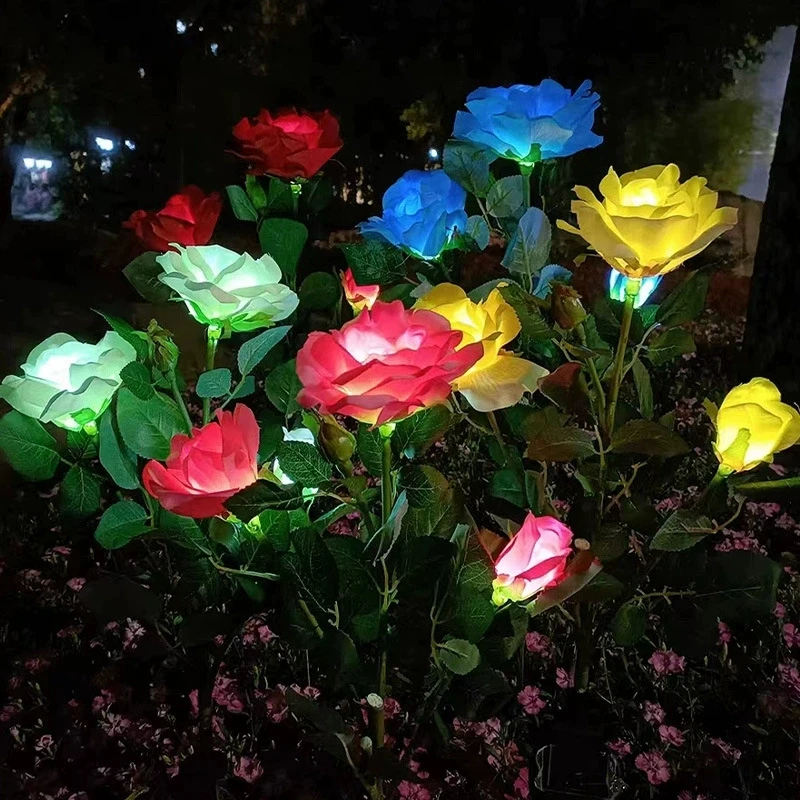 

5 Heads Solar Lights Outdoor Decorative LED Garden Lights Rose Flower Lawn Lamp for Wedding Garden Yard Patio Landscape Decor