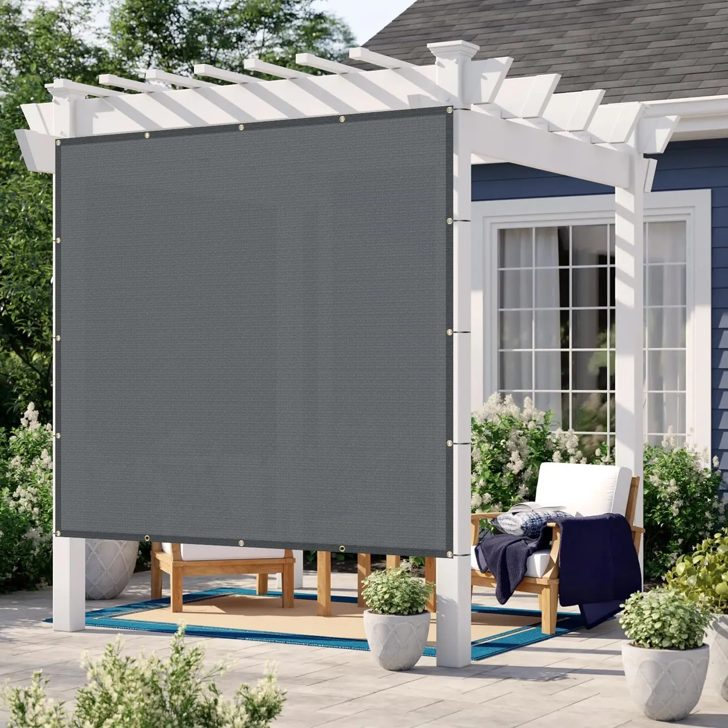 Outdoor Patio Sun Shade Cloth in Dark Grey, 95% UV Protection with Grommets