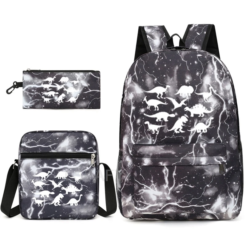 New Jurassic Park Dinosaur World 3Pcs Backpack Sets For Boy Girl Kids School Book Bags Travel Backpack Shoulder Bag Pen Bag