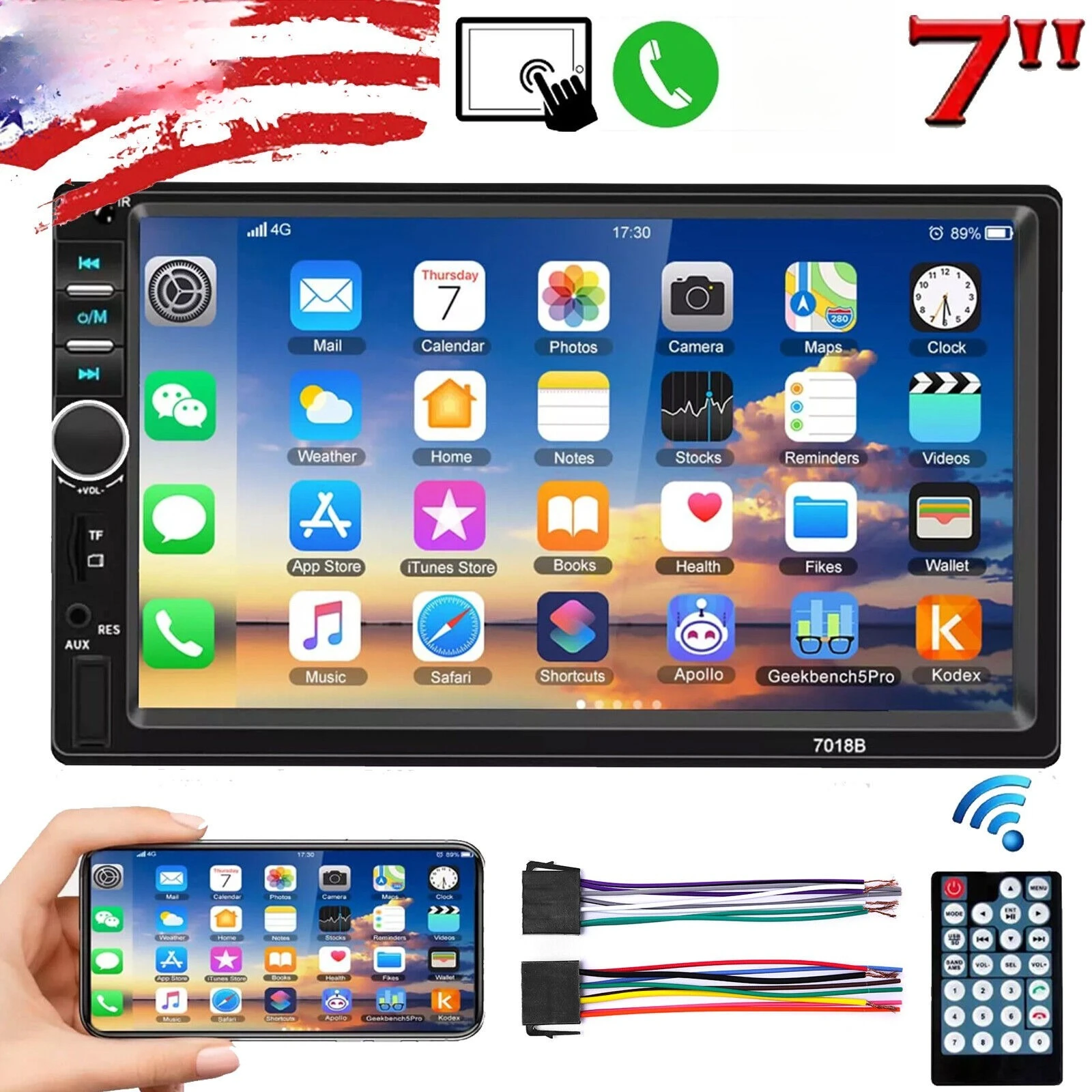 

7" 2DIN Car Stereo Radio Bluetooth Touchscreen TF USB AUX-IN FM Video MP5 Player