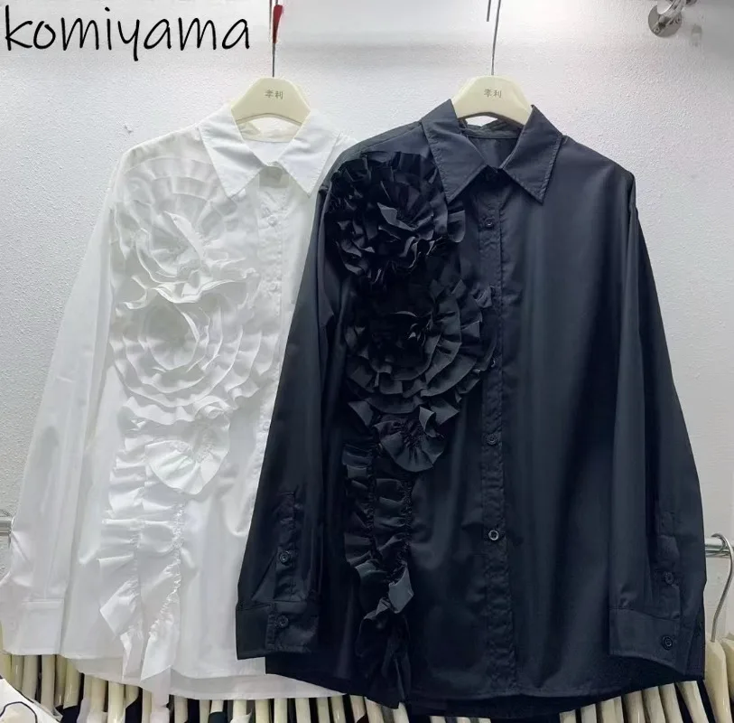 

Irregular Flower Shirts & Blouses Single Breasted Blusas 2025 Woman Camisas Laple Ropa Mujer New Long Sleeve Women Clothing