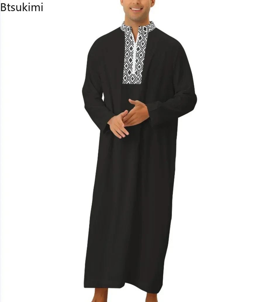 Nuevo 2025 Islam hombres ropa caftán marroquí bordado a mano suelto y transpirable Djellaba Abaya Jubba Thobe para hombre bata musulmana