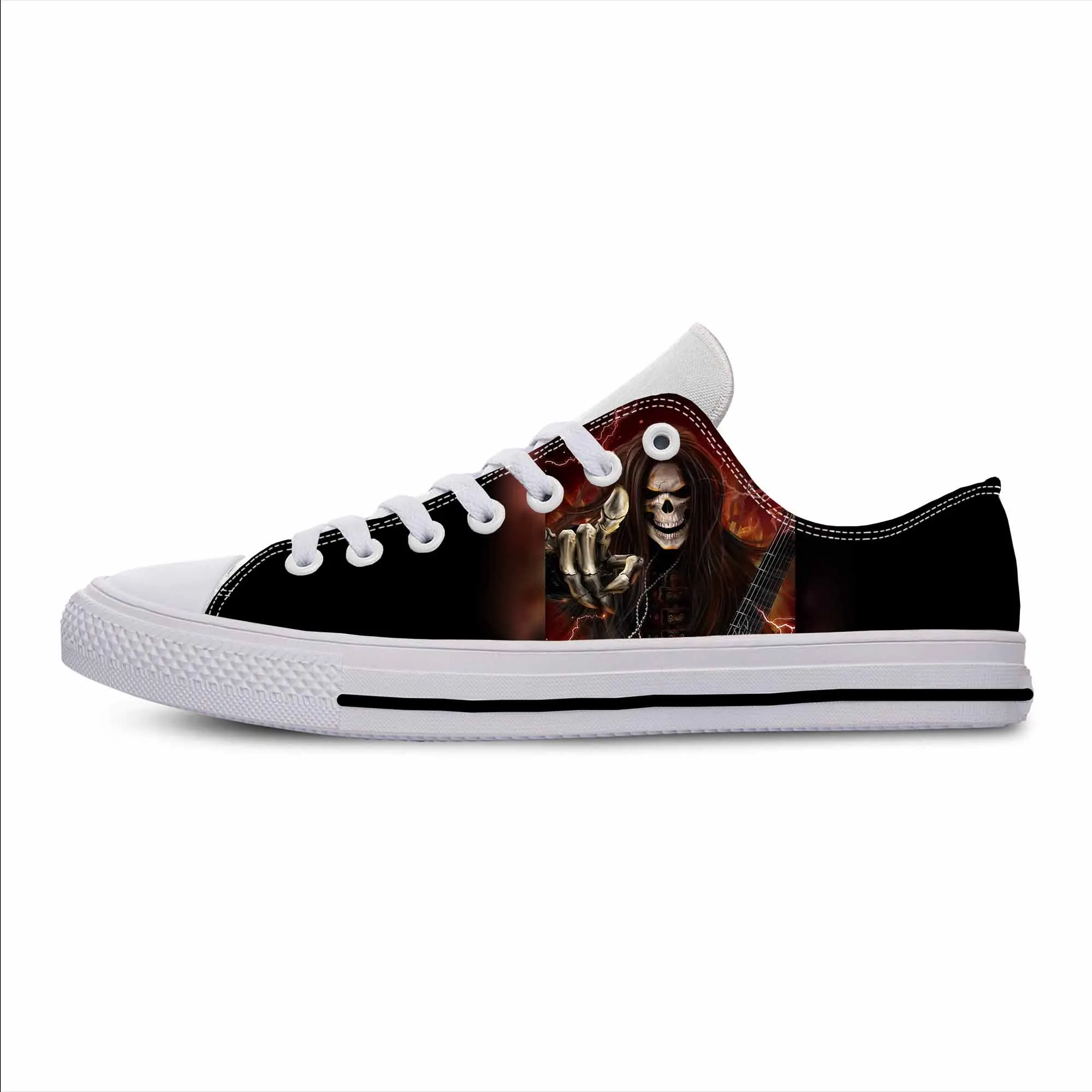 Heavy Metal Rock Skull Guitar Grim Reaper Gothic Casual Cloth Shoes Low Top Comfortable Breathable 3D Print Men Women Sneakers