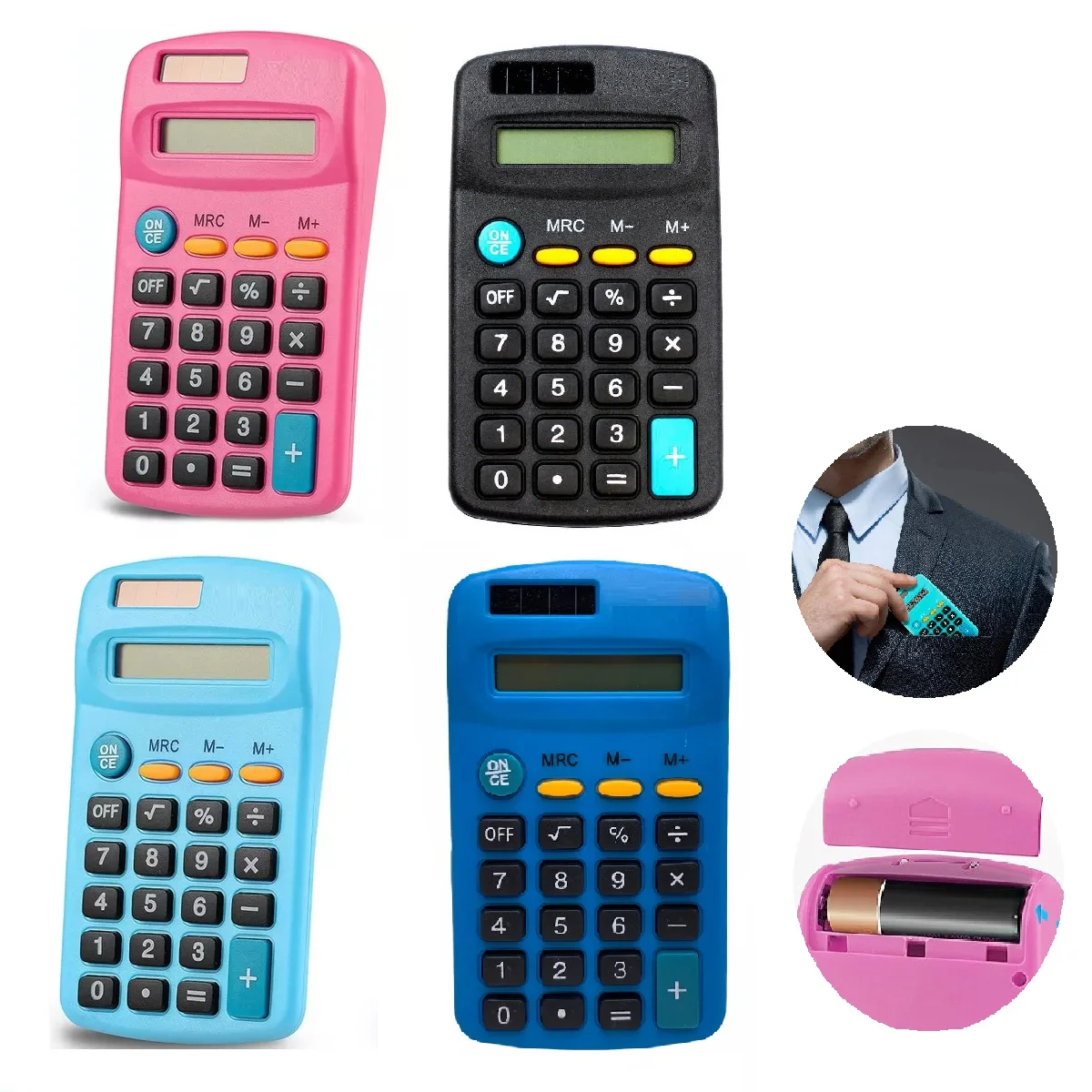 4 Mini Portable Pocket Digital Calculators 8 Digit Kit