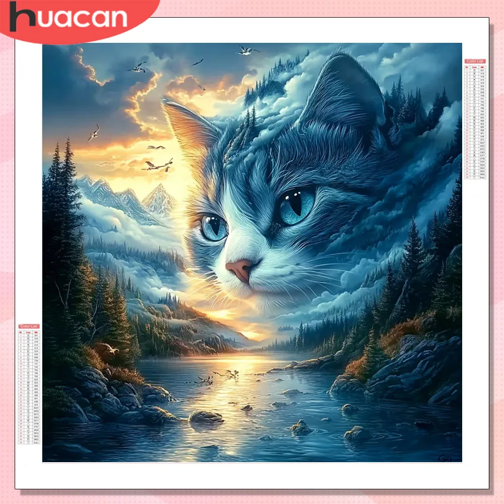 HUACAN Diamant-Mosaik Neuheiten 2026 Katze Tier Vollflächiges Diamant-Gemälde 5D Berglandschaft Wanddekoration