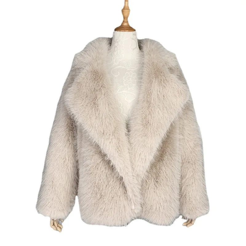 Winter 2023 New Fox Fur Mid-length Suit Collar Faux Fur Coat Fashion Thickens To Keep Warm Faux Fur Coats