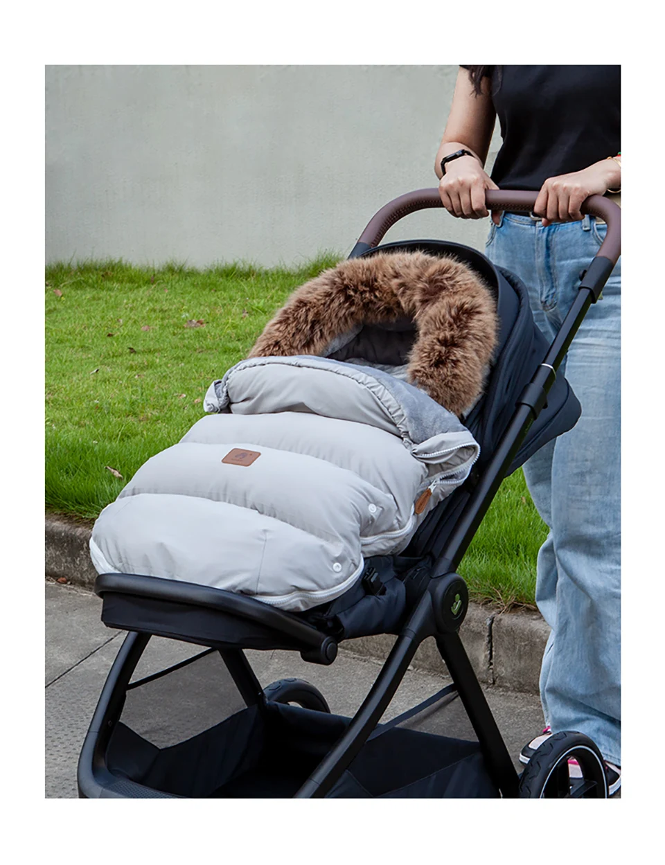 Kinderwagen Fußsack Outdoor Winter Baby Warm In Kinderwagen Abnehmbare Dicker Winddicht Pelz Kragen Baby Umschlag Kinderwagen Zubehör – Detail 8