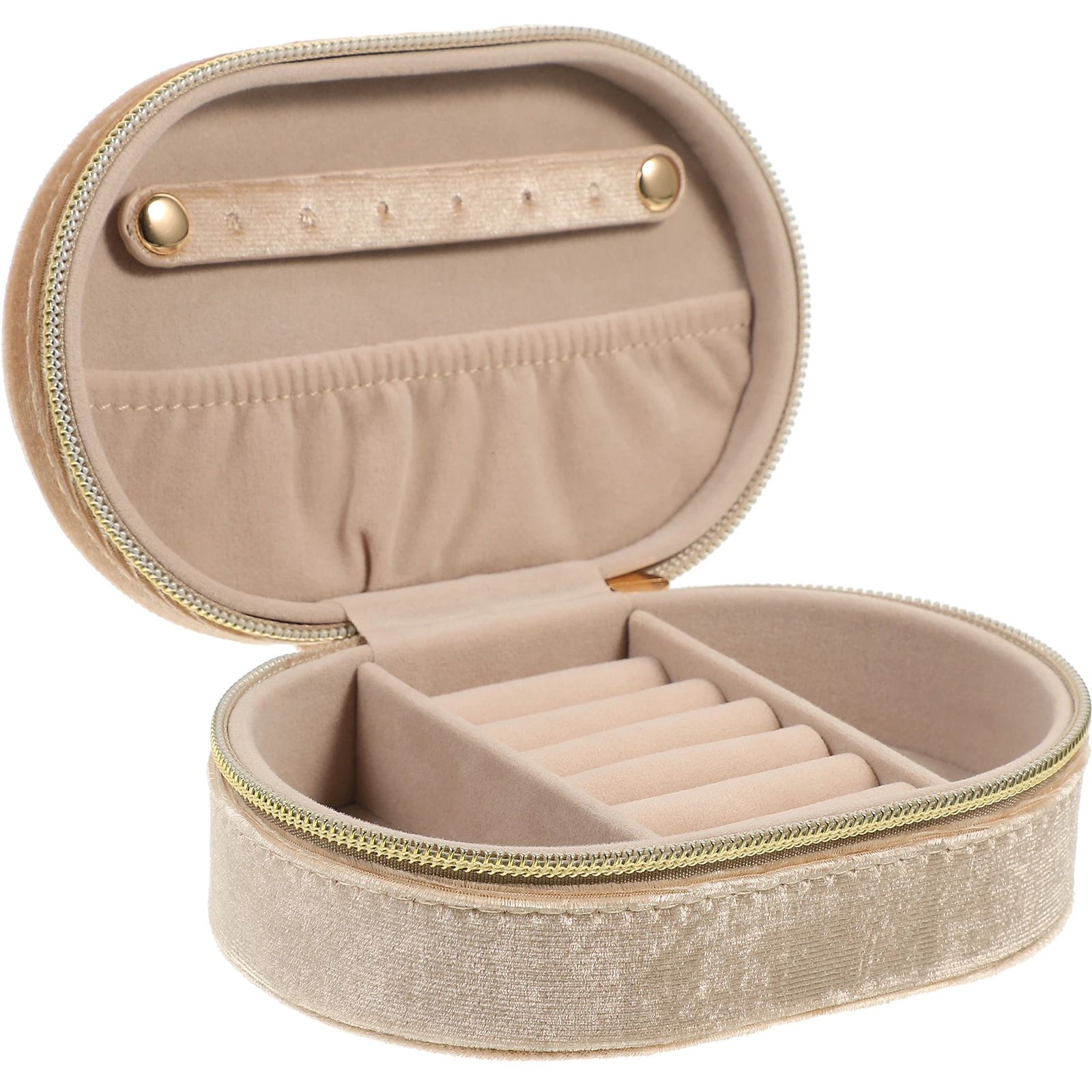 

Portable Jewelry Box for Rings Necklaces Earrings in Khaki with Mirror Travel Lint Case Storage Lightweight Soft Padded