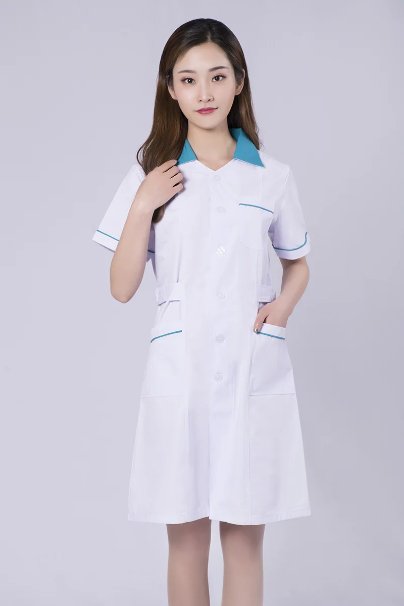 Vêtements de pharmacie Blouse de laboratoire blanche pour femme, manches longues, infirmière, vêtements de travail d'été, spa, salon de beauté, veste longue, robe