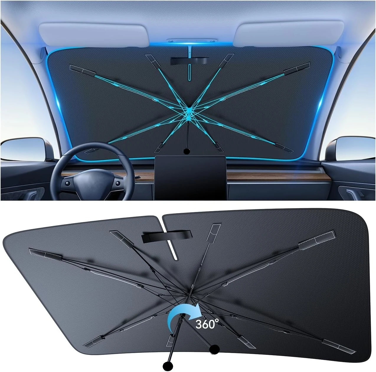 Universal dobrável carro sombra de sol pára-brisa do carro sombra guarda-chuva com alça dobrável para carro suv mvp captador