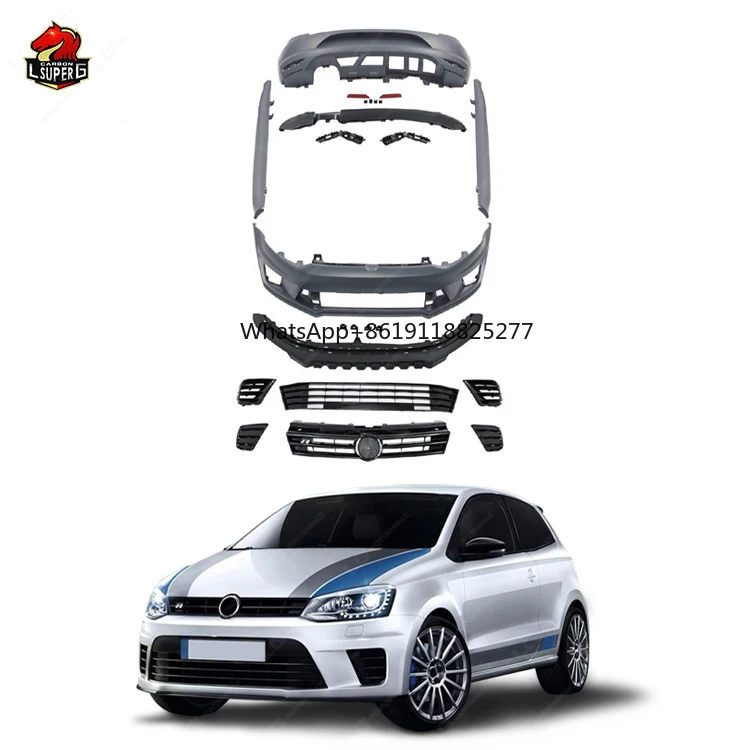 For Volkswagen POLO Upgrade to WRC Style Bodykit Front Bumper Rear Dffiuser Side Skirt Grilles