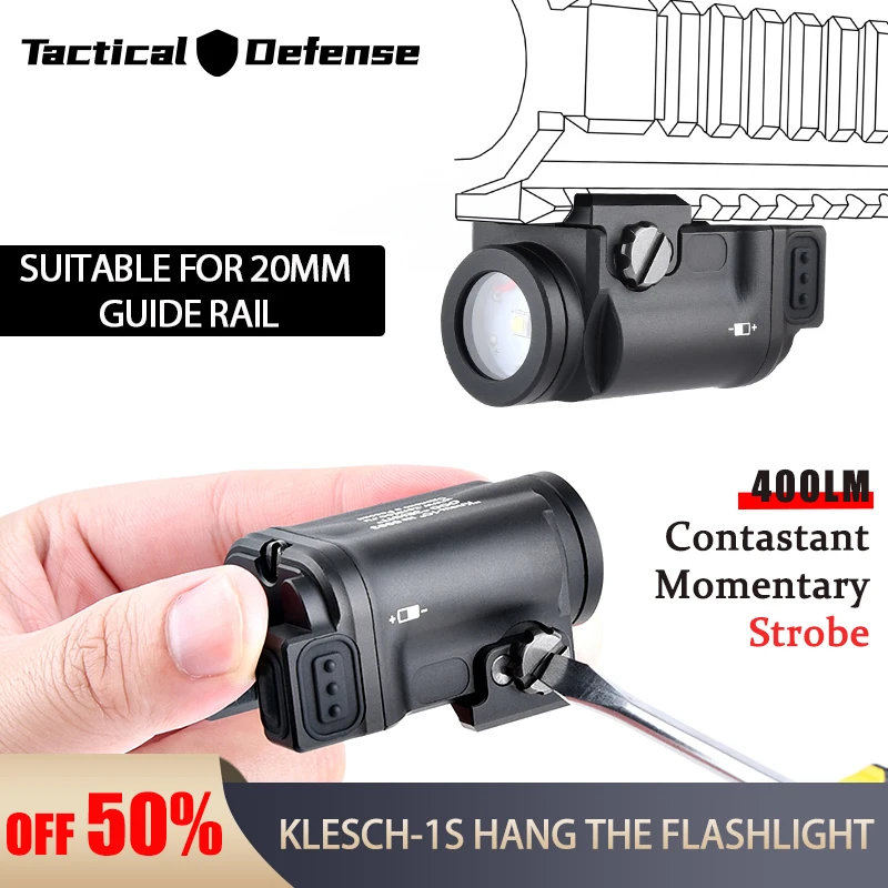 Tactical Pisto Flashlight KLESCH-1 GEN 2 Zenitc LED Weapon 400lm Light For Pistol Airsoft Glock 17 19 With 20mm Rail Hunting