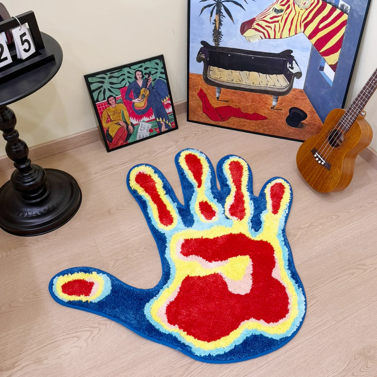 AGILESTAR Thermal Handprint Tufted Rug, Hand Shaped Non-Slip Accent Flocking Mat, Colorful Abstract Decor for Bathroom Bedroom