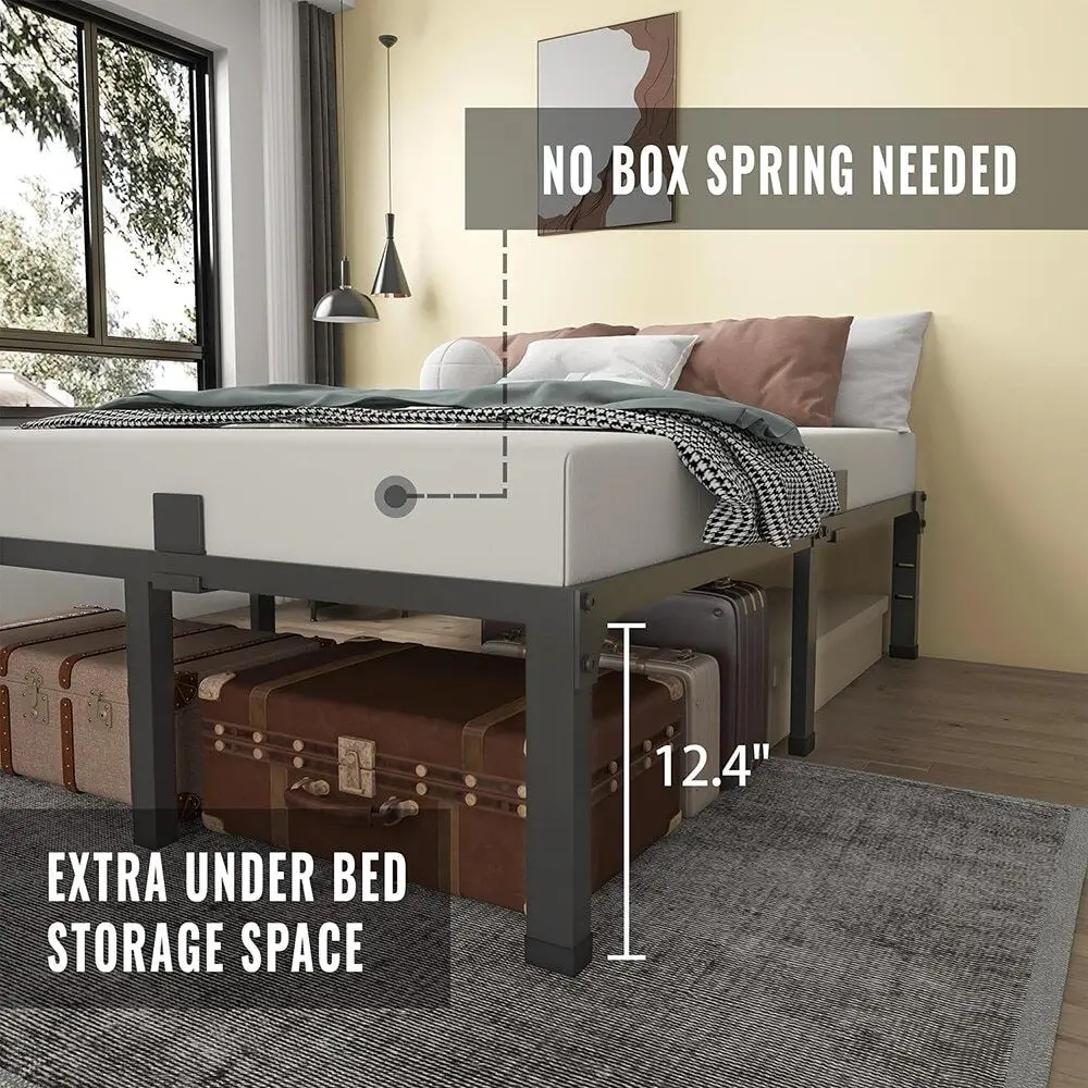 

14 Inch Metal Platform Full Size Bed Frames, Heavy Duty Black Bed Frame With Steel Slats Support, No Box Spring Needed, Noise F