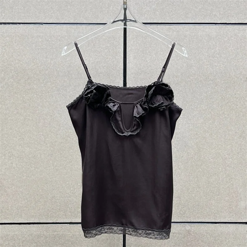 

Women's vest New lace patchwork suspender sleeveless top for summer 2026 3D floral decoration women's corset backless tank top