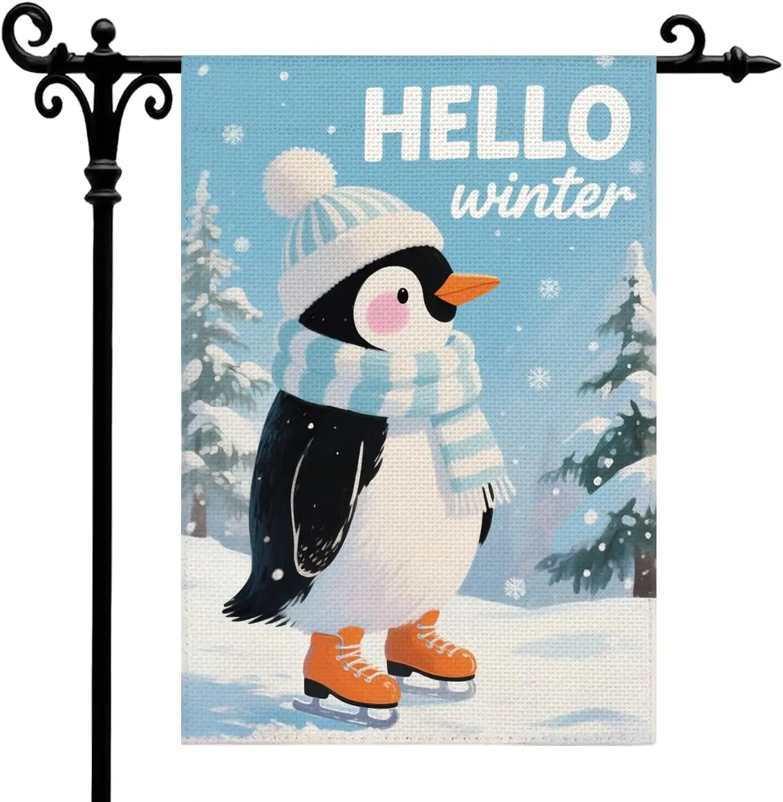 Hello Winter Garden Flag For Outside, Winter Penguin Garden Flag, Double Sided Snow Yard Decorative Flags, Seasonal Farmhous yyi