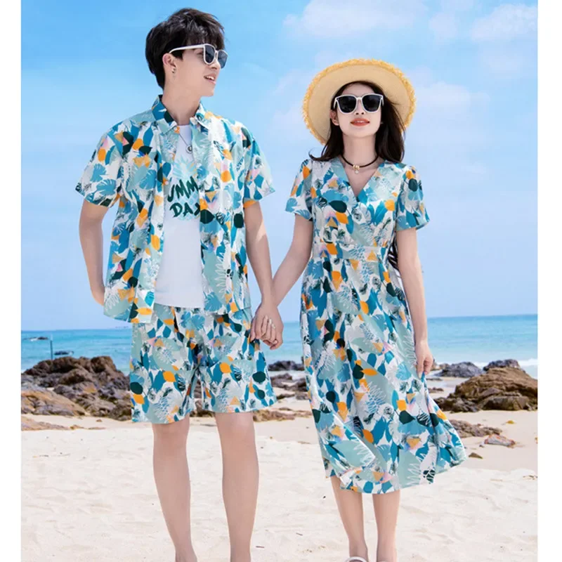 Vacation Area Couple Look Family Matching Beach Clothes Holiday Parent-child Clothing Mom Daughter Dresses Dad Son Outfits Sets