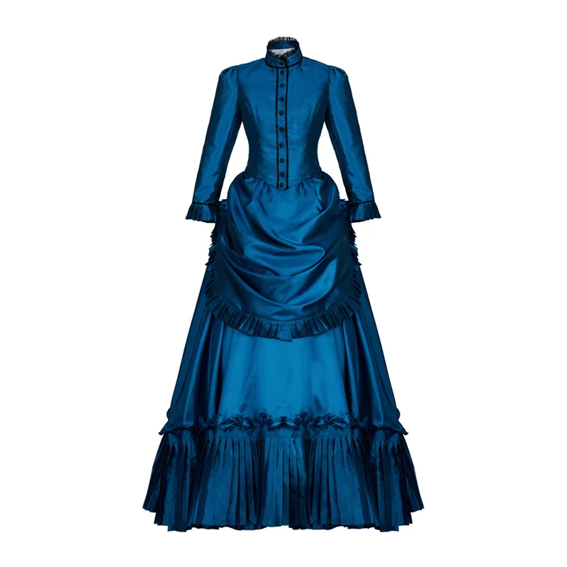 Victorian Blue Bustle Dress Gown Duchess Dress French Royal 18th Century Period Dress Costume Historical Ball Gown Vampire Dress